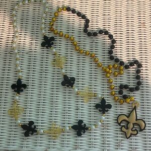 Mardi Gras New Orleans Saints Fleur-de-Lis Holiday Beaded Necklace Set